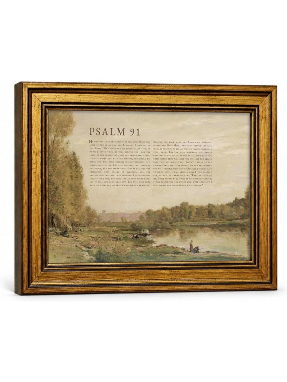 Christian Wall Art Decor - Psalm 91 Gold Framed Scripture Print 16x24in